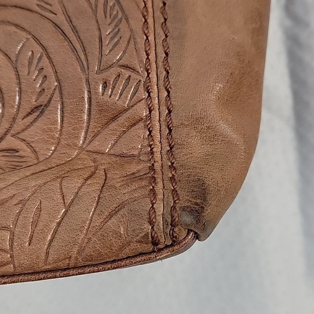 The Sak Brown Leather ASHLAND Embossed Crossbody Purse with Brass Hardware